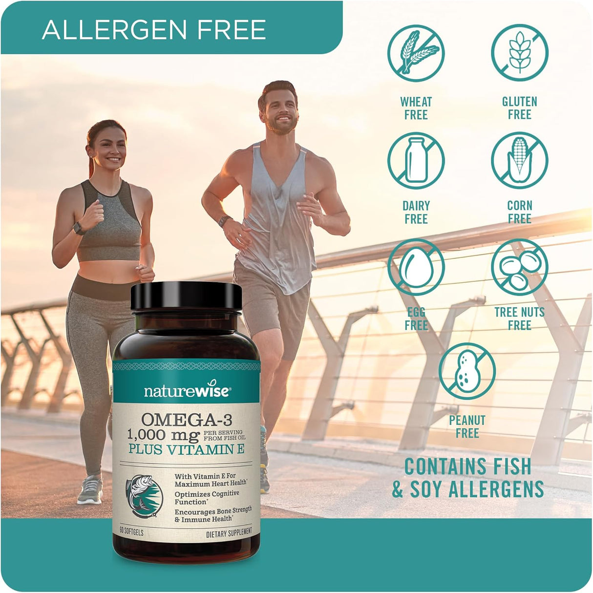 Suplemento Omega 3 NatureWise 1000mg, 60 Cápsulas, EPA/DHA