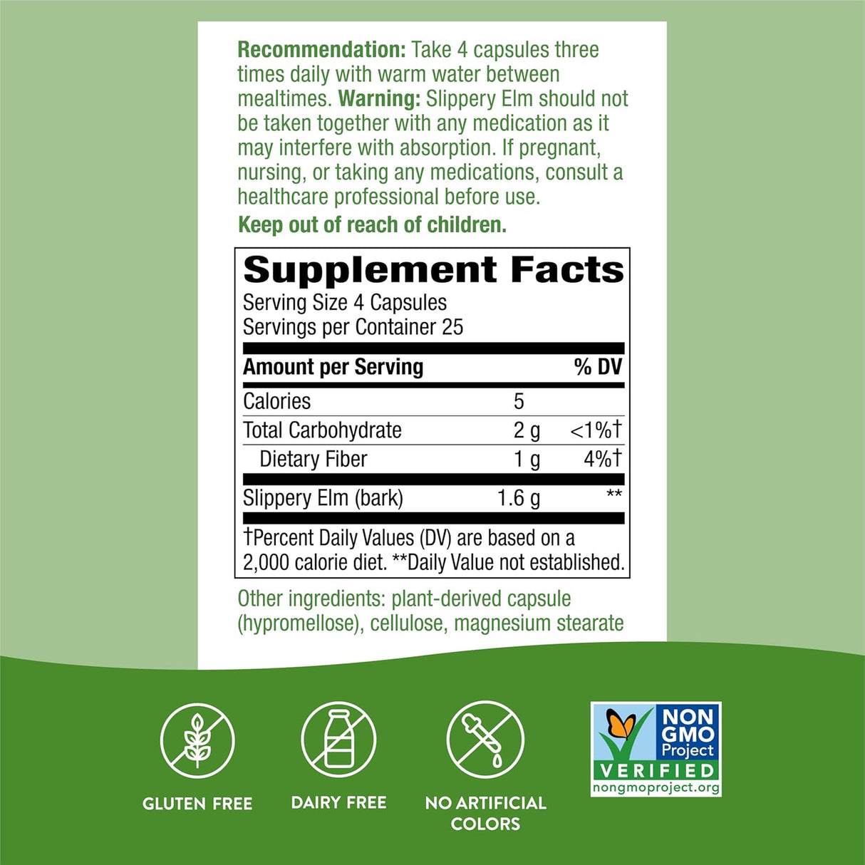 Natures Way Elm corteza resbaladiza 400 mg 100 Cápsulas