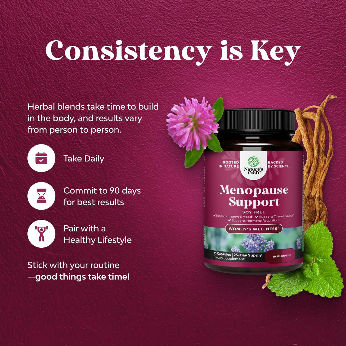 Suplemento herbal para menopausia, equilibrio hormonal, 75 cápsulas