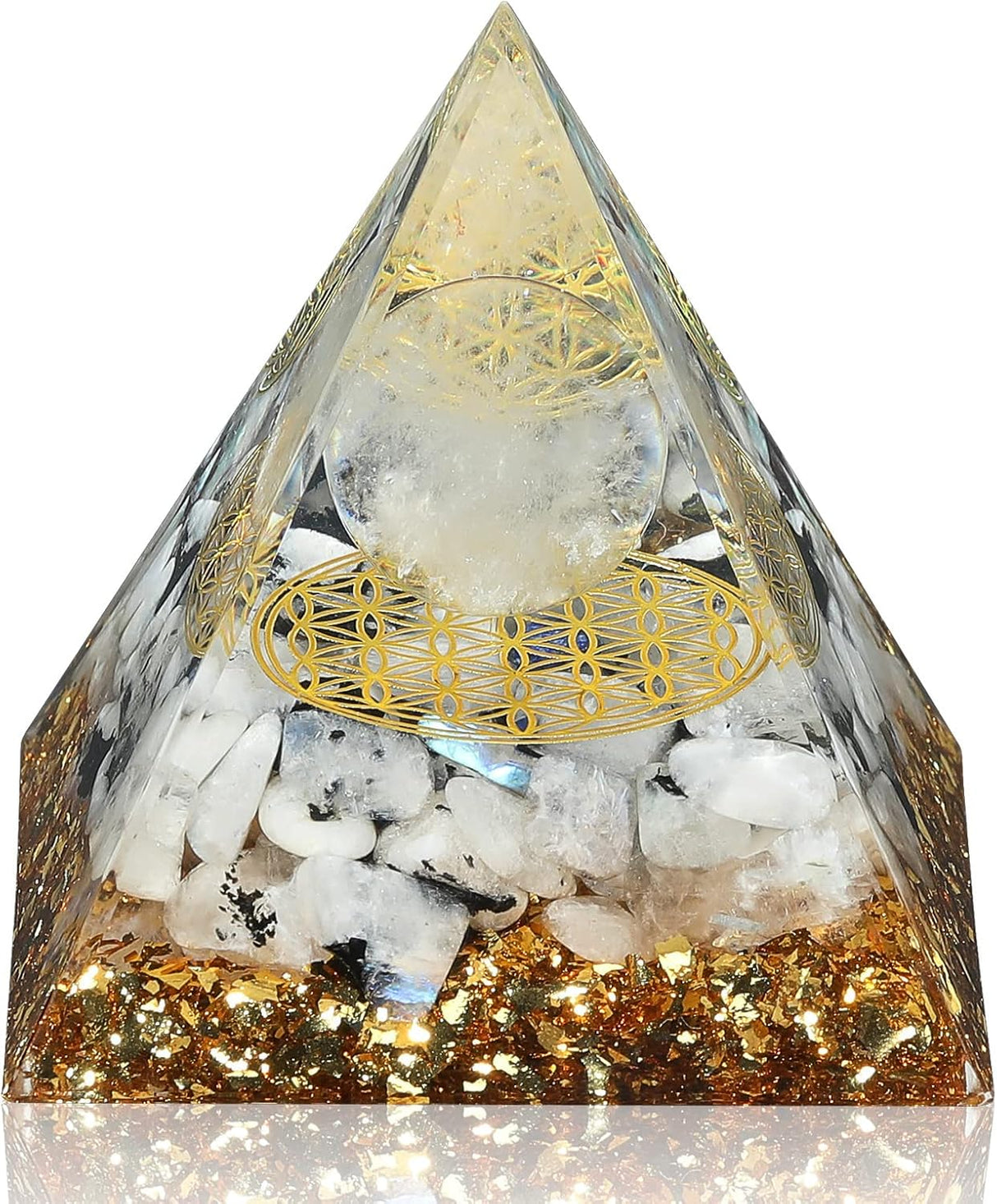 Pirámide de orgón para energía positiva, piedra lunar arcoíris