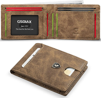 Billetera Slim GSOIAX Hombre RFID Cuero Minimalista Bifold