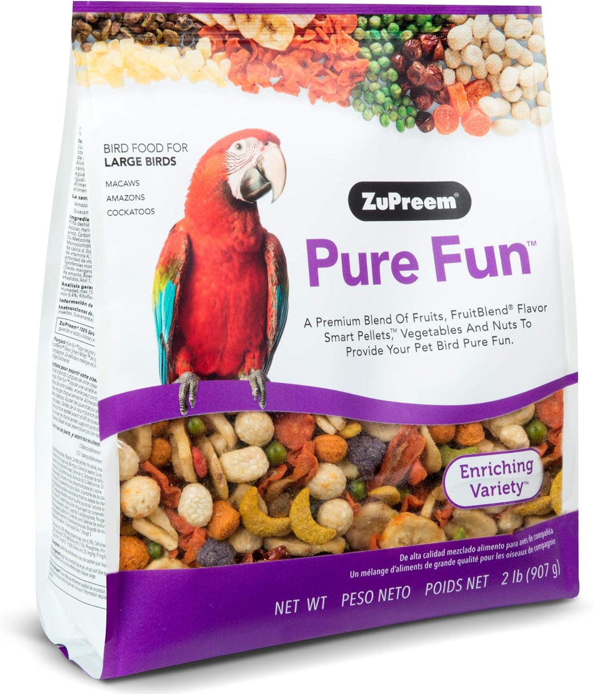 ZuPreem Pure Fun - Alimento para pájaros grandes, 2 libras