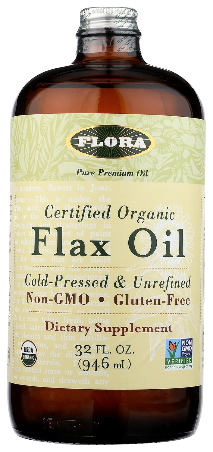 Aceite de Linaza Orgánico Flora - Prensado en Frío - 32 oz