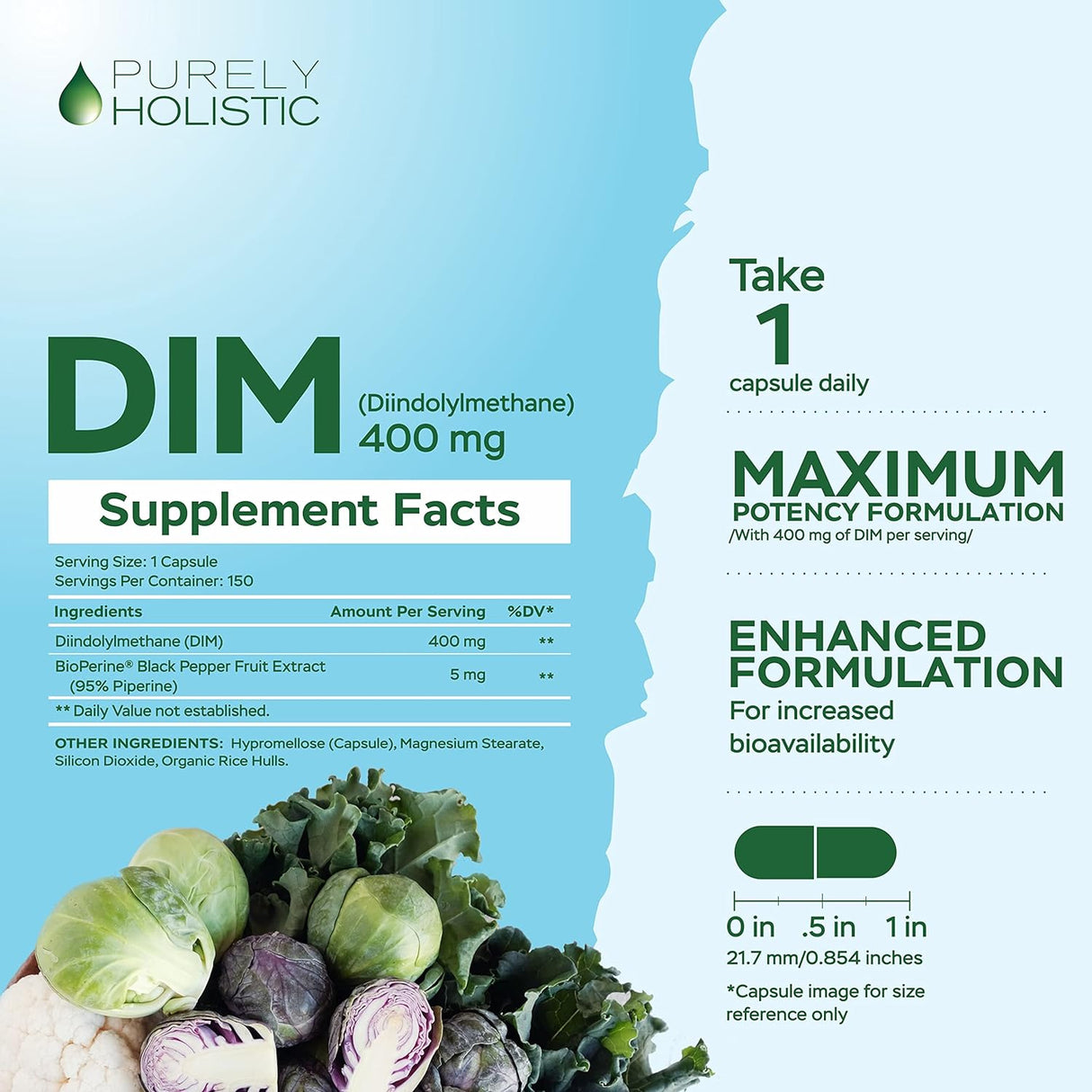 Suplemento 400mg Plus Bioperine  150 cápsulas veganas DIM