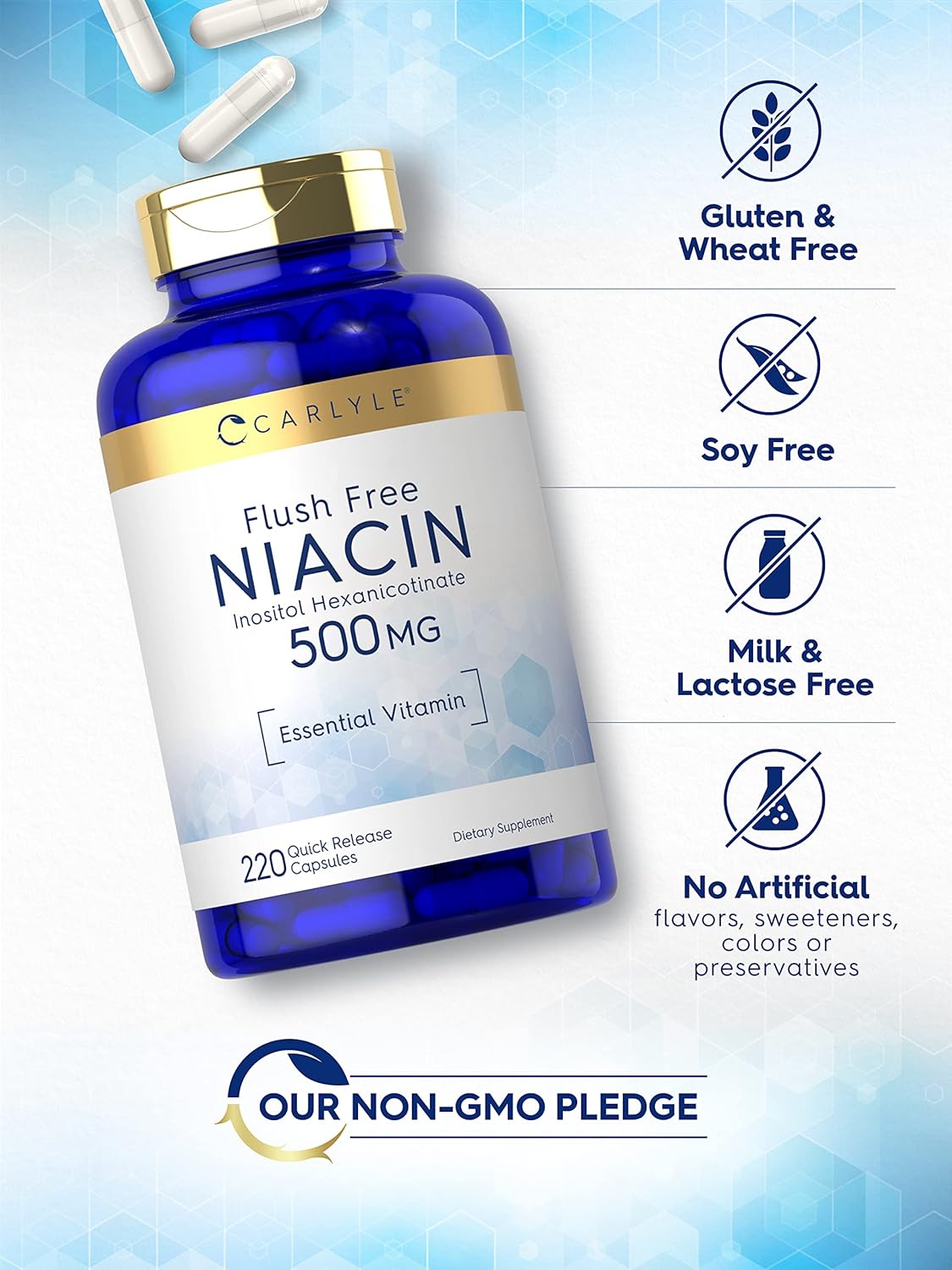 Suplemento Niacina Flush Free 500mg  220cap sin OMG sin glut