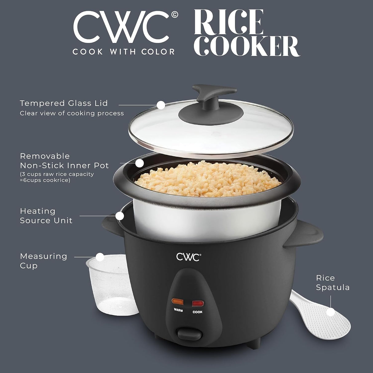 Cocedor de arroz COOK WITH COLOR 6 tazas 300W, modelo 6CUP
