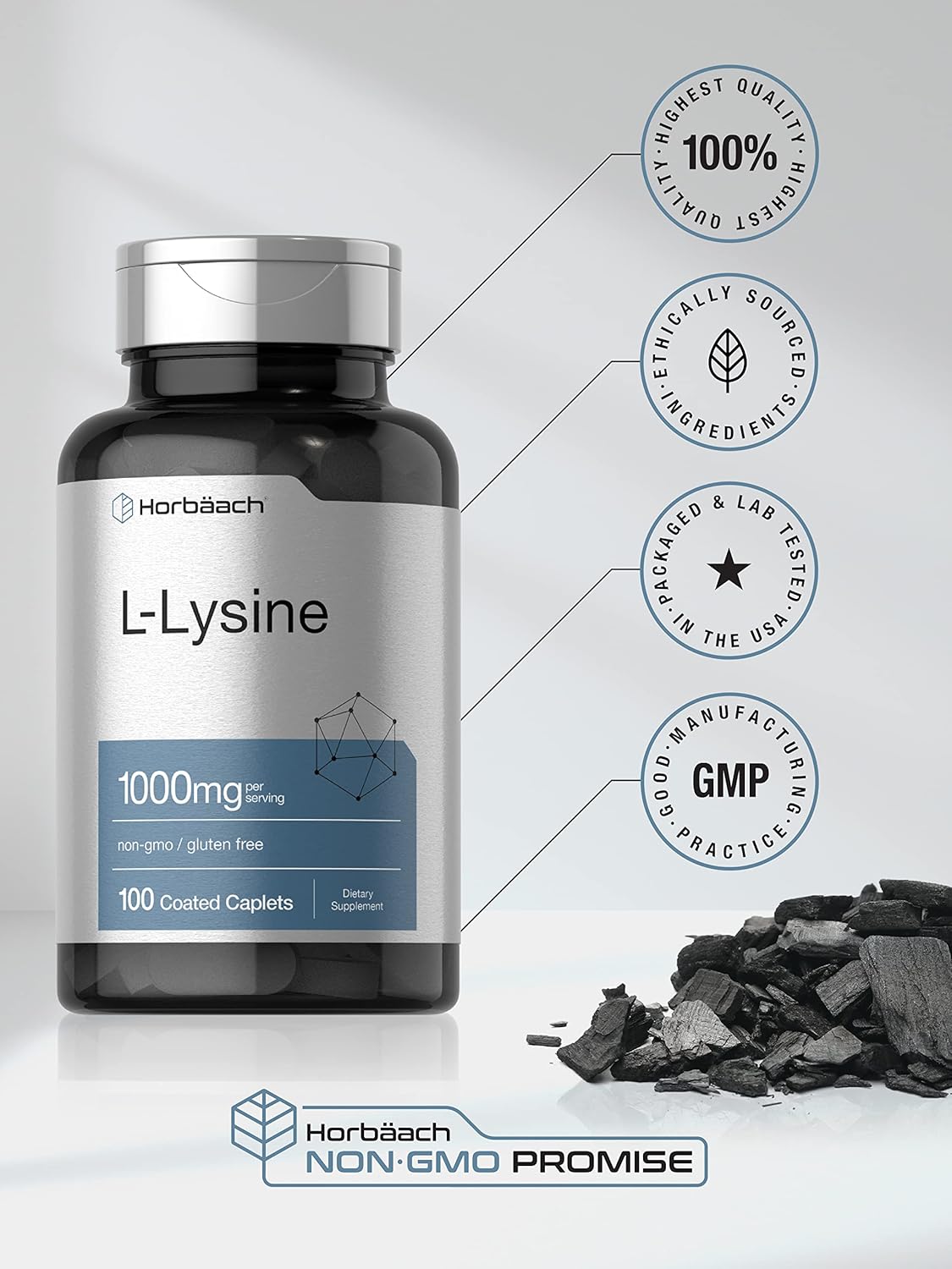 Suplemento L-Lisina 1000mg Horbäach, Vegetariano y Libre de Gluten