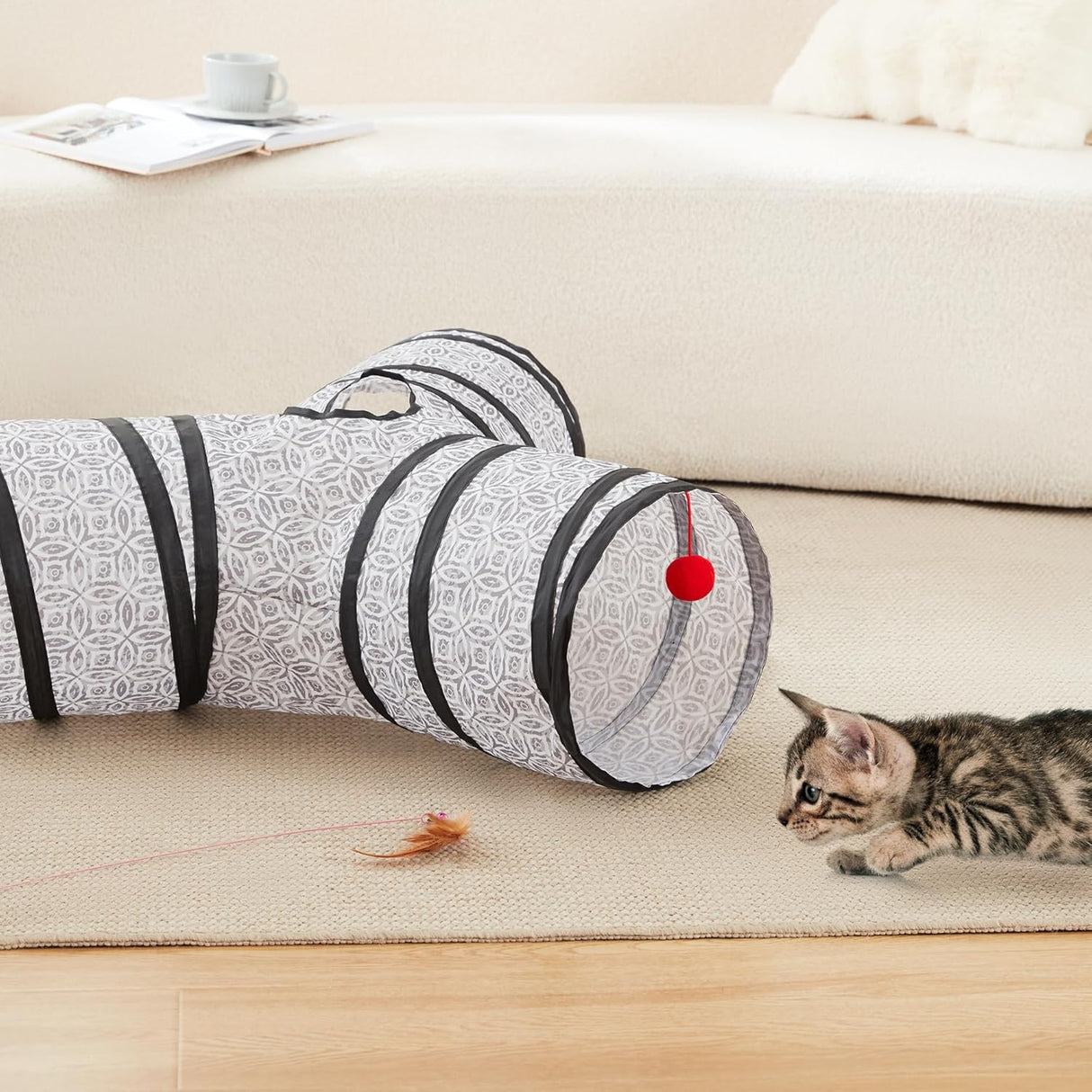 Túnel para gatos 3 vías Love's Cabin, plegable con juguete bola
