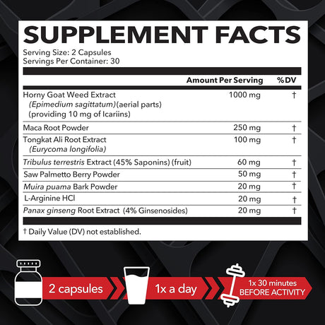 Suplementos Hierba Horny Goat con raíz de ginseng maca 60cáp