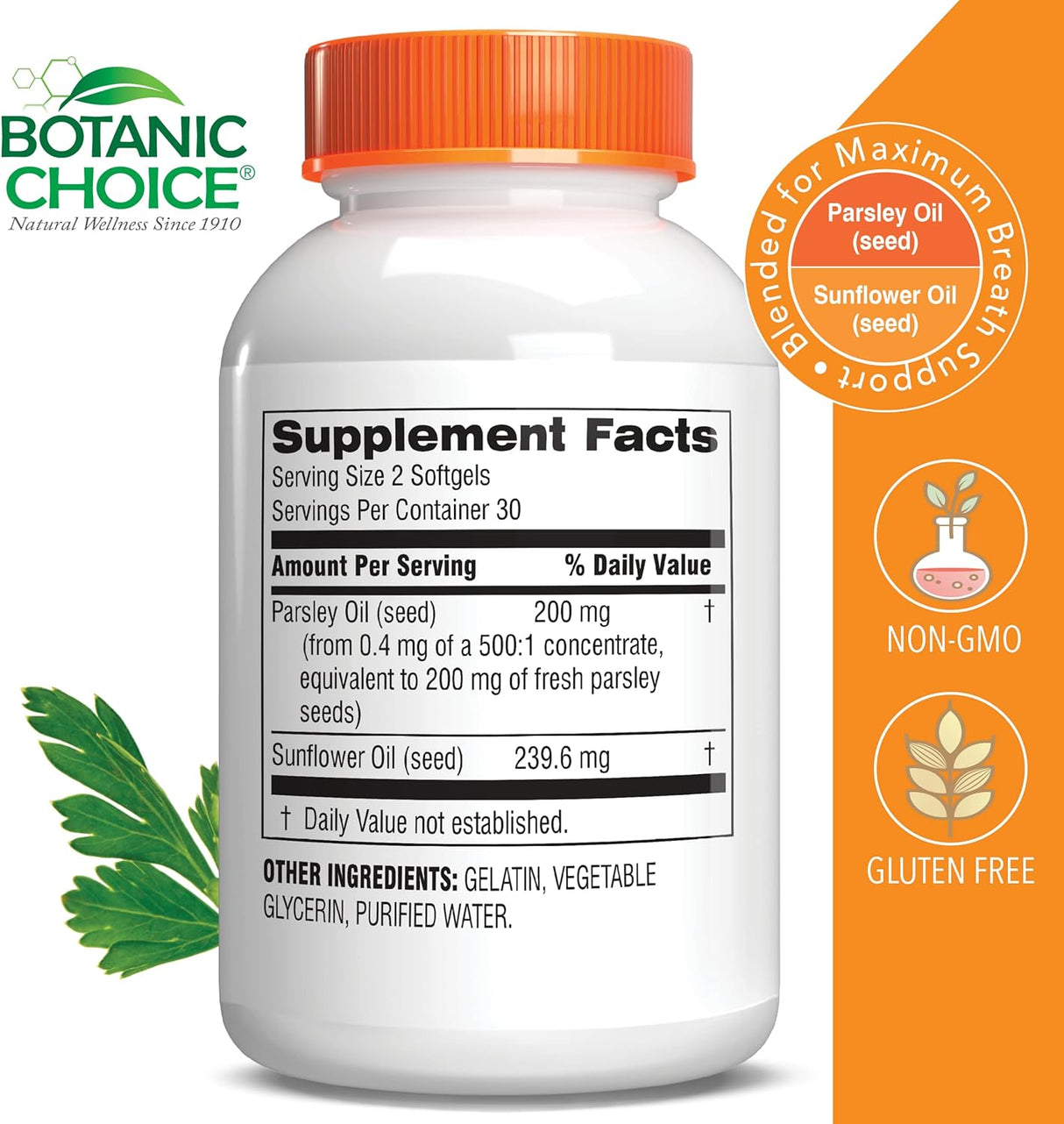 Aceite de Perejil Botanic Choice – Neutraliza Olor y Refresca el Aliento, 60 cápsulas