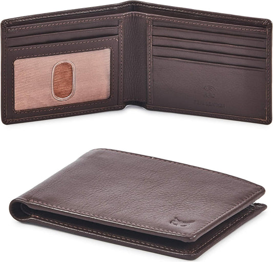 Billetera Bifold de Cuero Real RFID para Hombre - Slim Minimalista