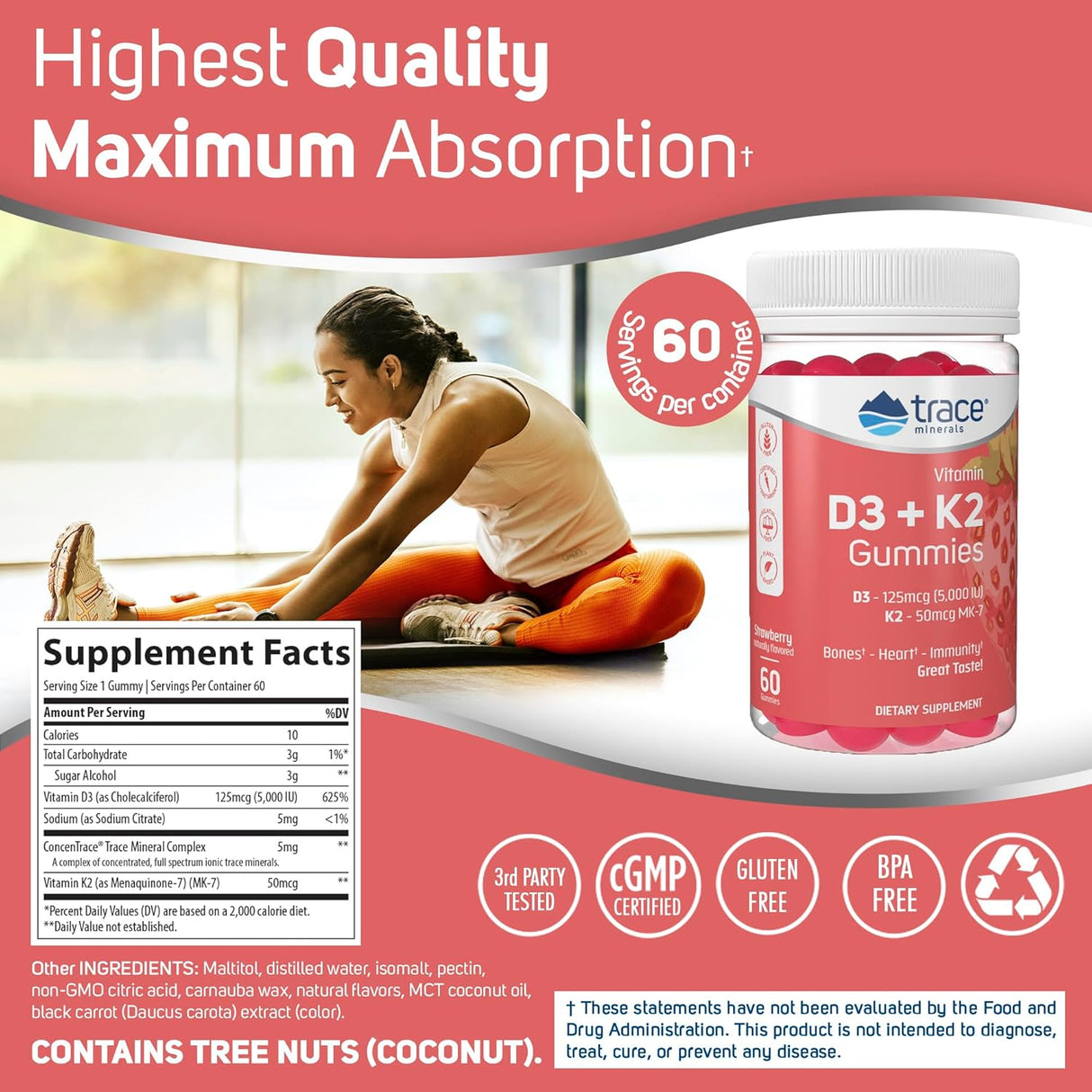 Vitamin D3 + K2 Gummies | Vegano, Sin Azúcar, 60 Servings