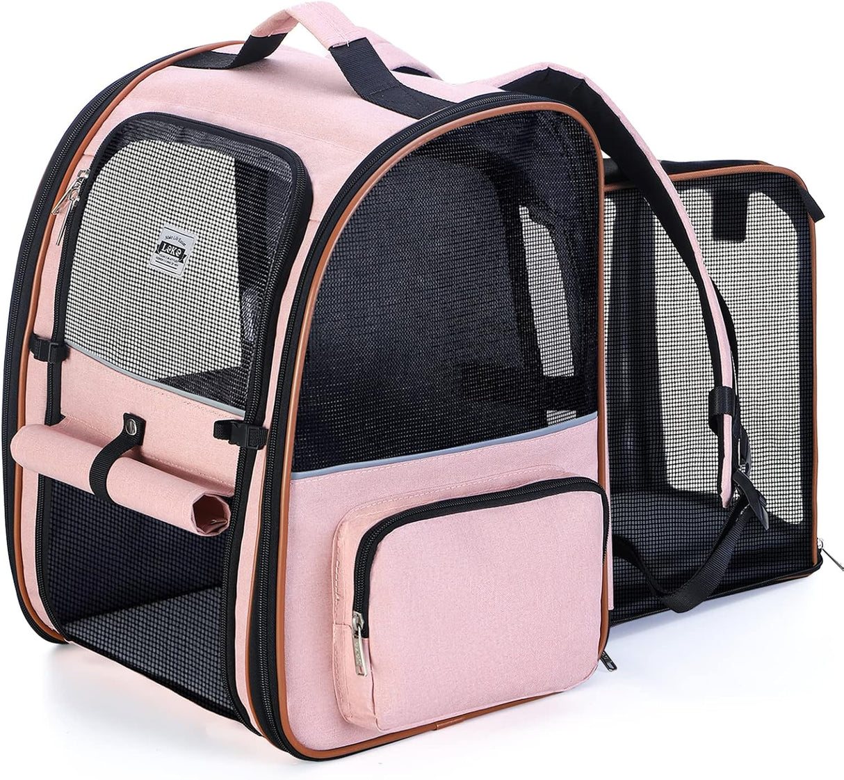 Mochila grande para gatos expandible y plegable rosada