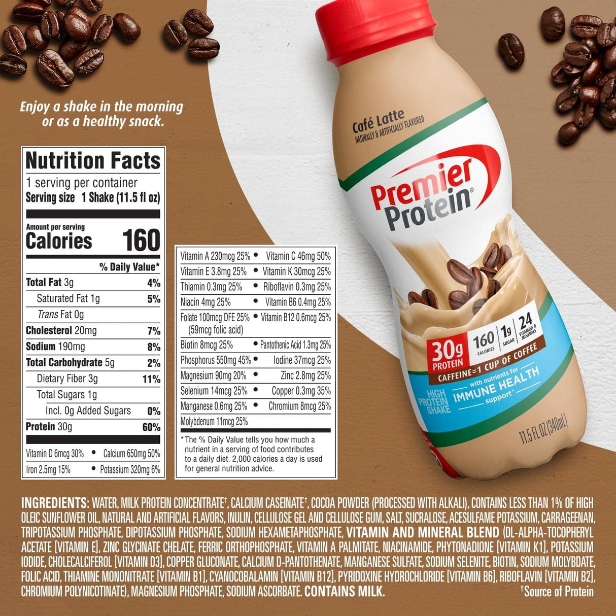 Batido de proteína sabor a café latte paquete de 12