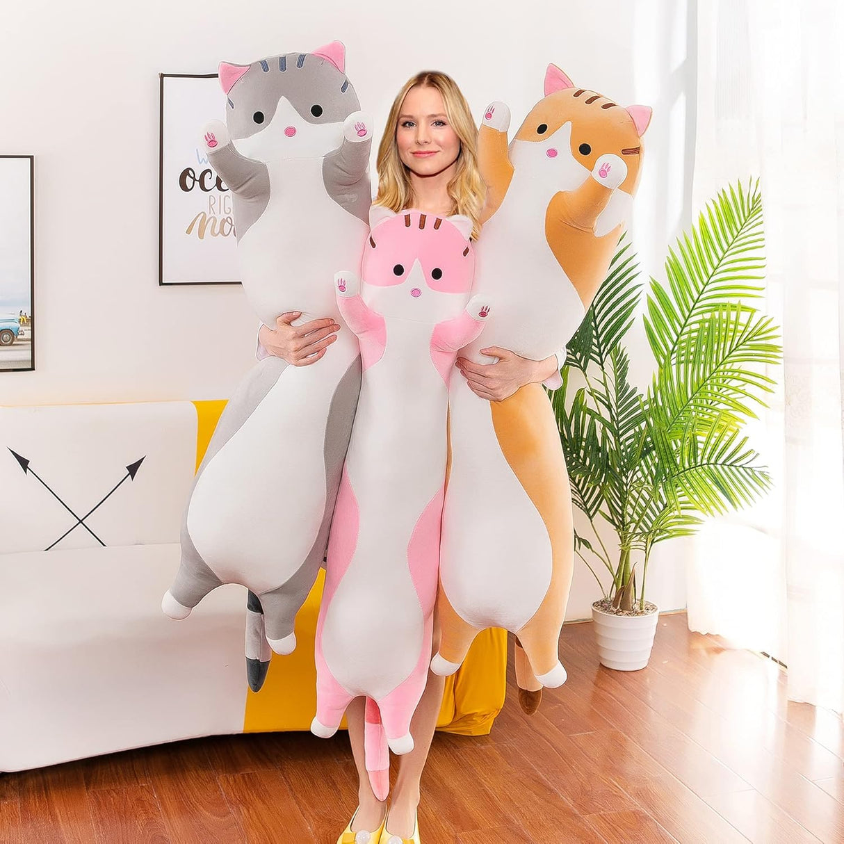 Peluche de gato rosado suave y larga 36 pulgadas