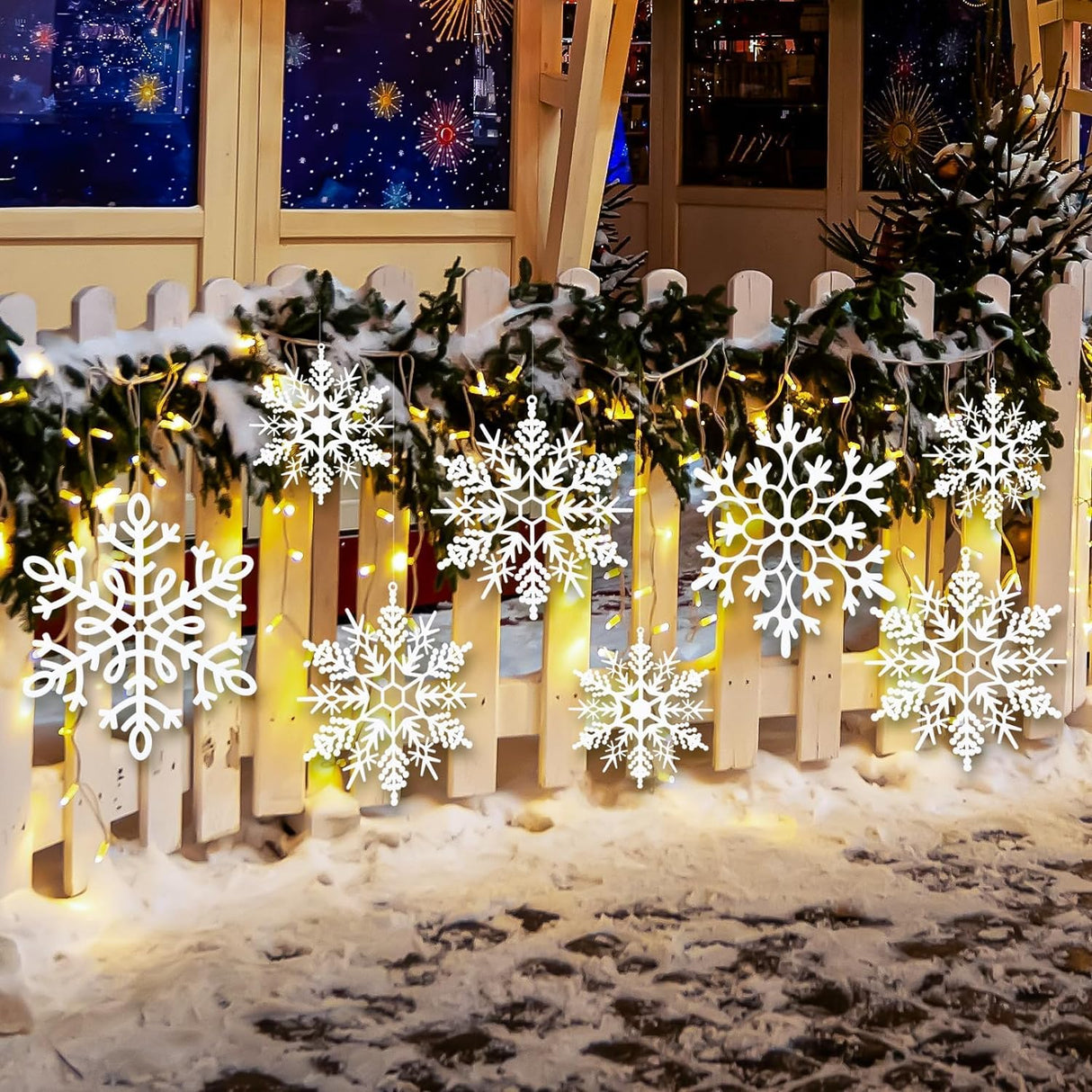 ADecoración Invierno adorno Exterior 12pcs Copos de Nieve Grandes