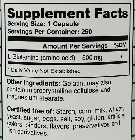 Pure L Glutamina 500 mg 250 cápsulas