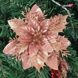 15 Piezas Flores Poinsettia Artificiales con Clips y Tallos