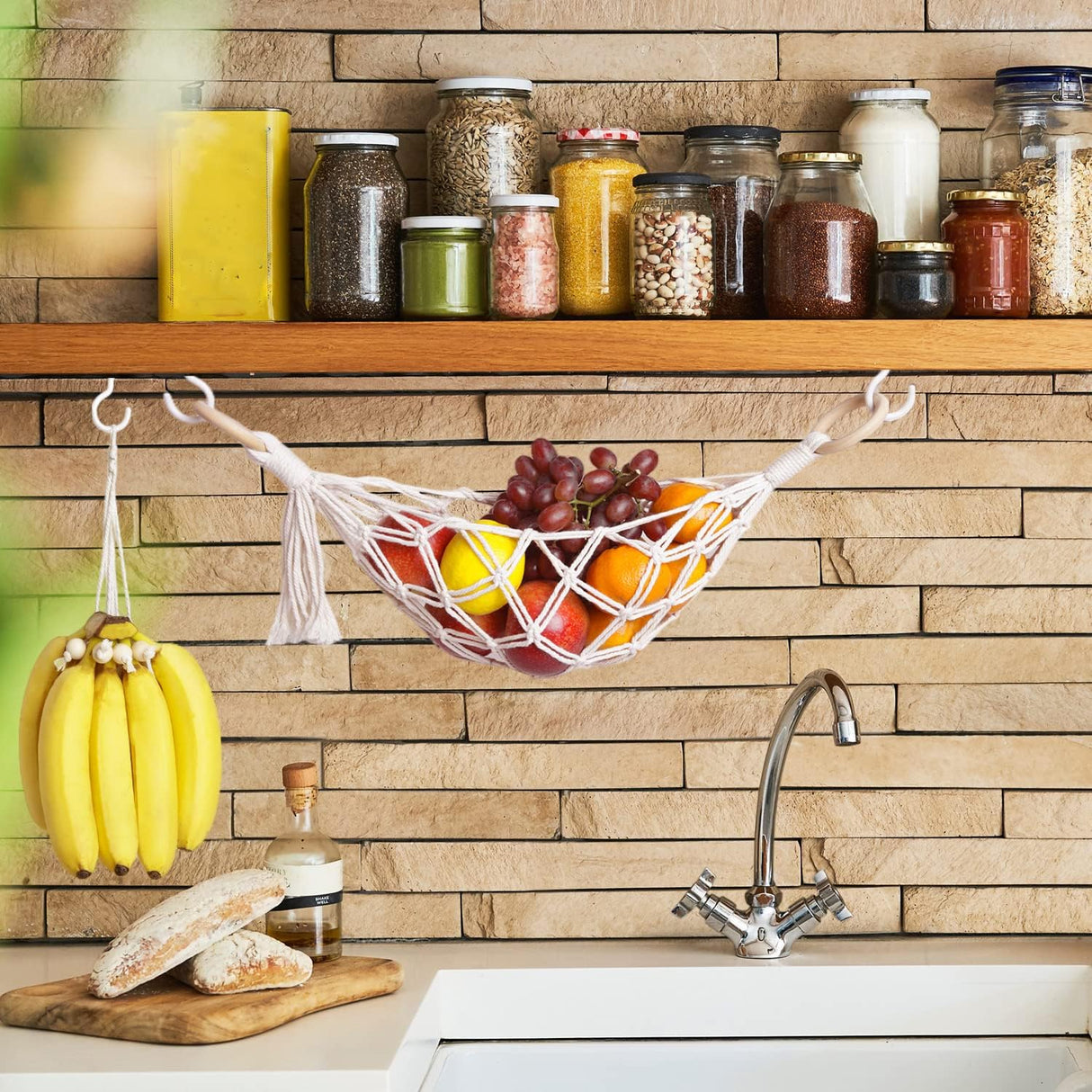 Hamaca de Frutas Bajo Gabinete, Macrame, Ahorra Espacio, Modelo RV