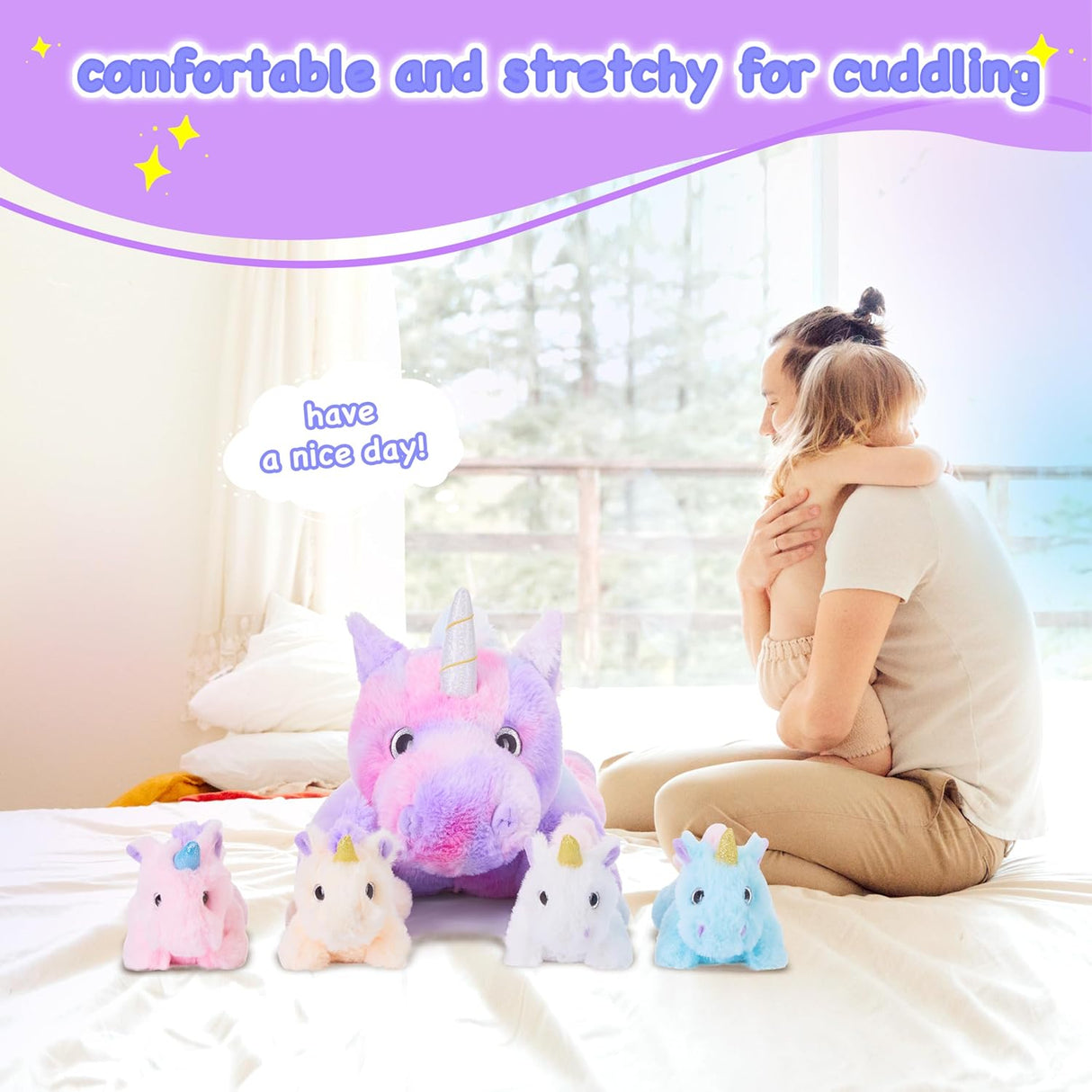 Juguete de peluche Mommy Unicorn, EARTHSOUND, 18 mamá y bebé