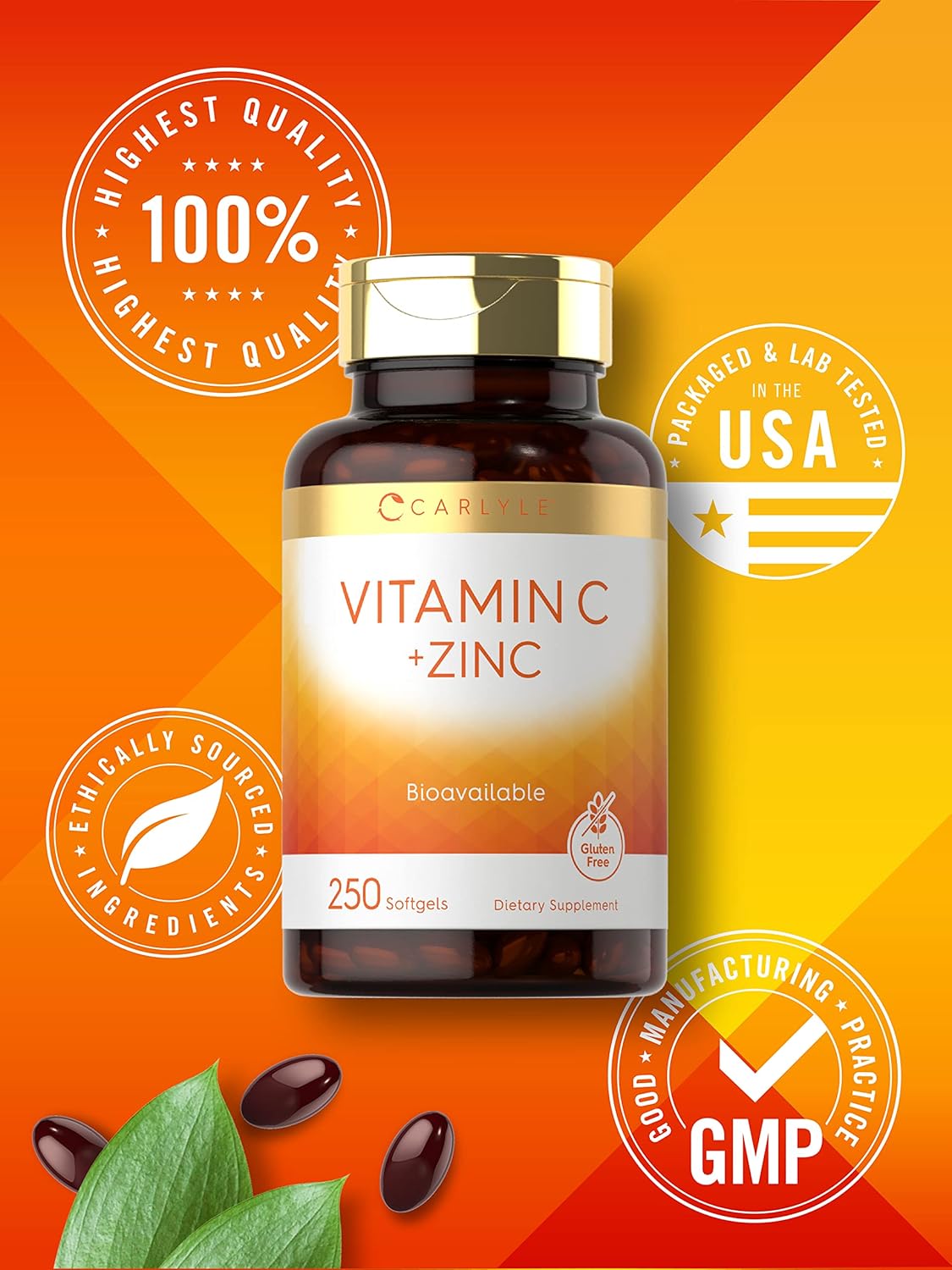 Carlyle Vitamina C con Zinc | 250 Softgels | Bioavailable
