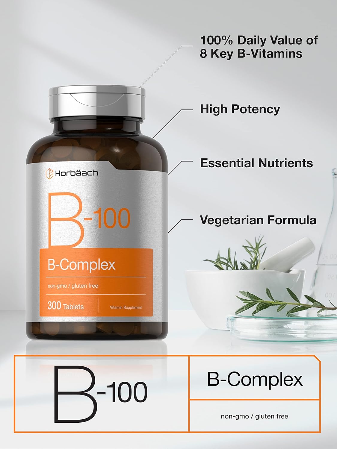 Suplemento Complejo de vitamina B-100   300 comprimidos