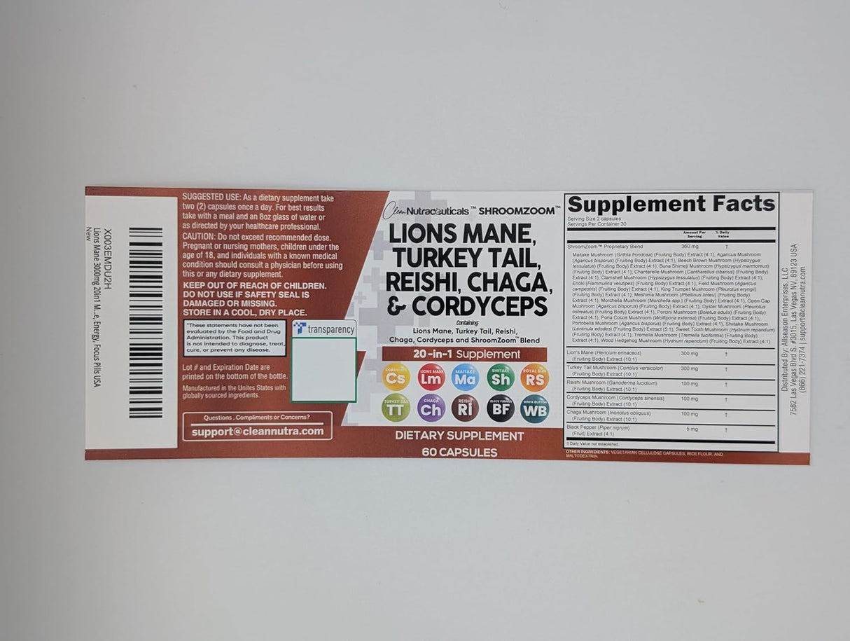 Suplemento de Hongos 20 en 1 Clean Nutraceuticals - Pack