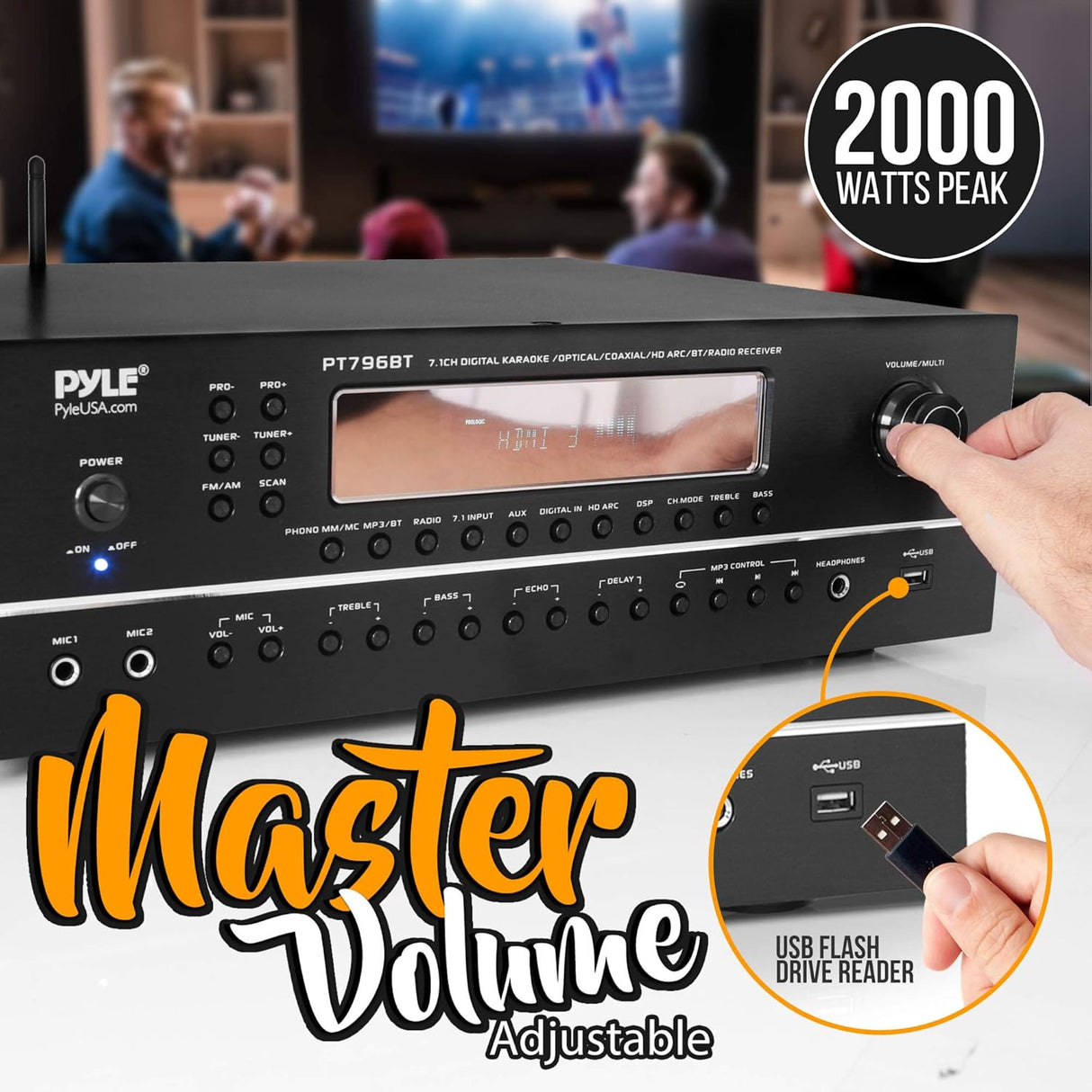 Amplificador estéreo Bluetooth de 7.1 canales Pyle PT796BT