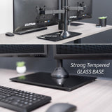 Soporte Doble para Monitores VIVO, Base de Vidrio, STAND-V002FG