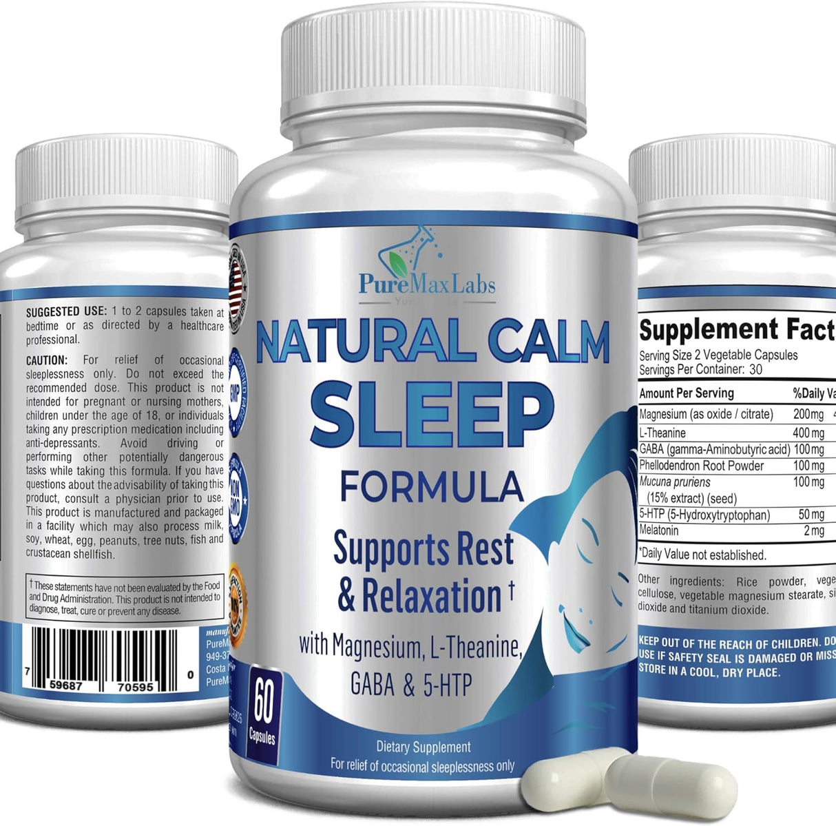 Suplemento Ayuda natural para dormir con magnesio  L-teanina