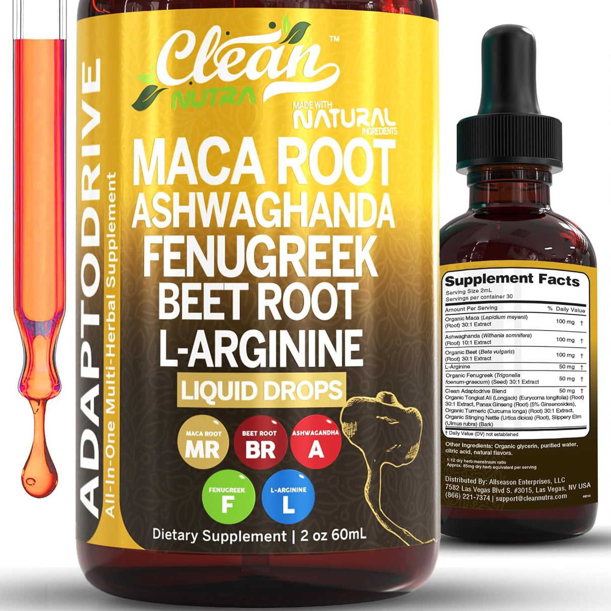 Gotas de Maca con Ashwagandha - Adapto Drive de Clean Nutra
