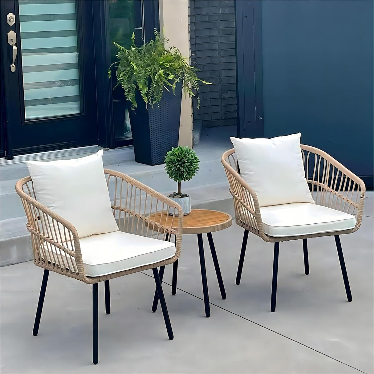YITAHOME Juego de 3 piezas de mimbre para patio al aire libre, juego de muebles de ratán para todo tipo de clima con mesa y cojines, sofá seccional al aire libre para patio, balcón, patio trasero, terraza