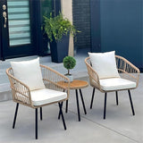YITAHOME Juego de 3 piezas de mimbre para patio al aire libre, juego de muebles de ratán para todo tipo de clima con mesa y cojines, sofá seccional al aire libre para patio, balcón, patio trasero, terraza