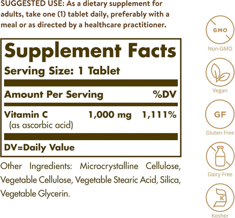 Solgar Vitamina C 1000 mg, 90 Tablets, Antioxidante e Inmunidad