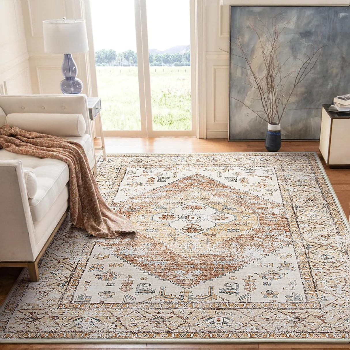 Tapete bohemio a máquina de 5 x 7 pies para sala Lahome