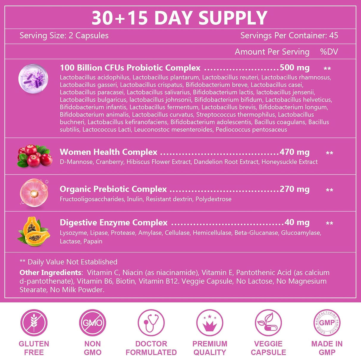 Suplementos Probióticos para mujeres salud digestiva 100 mil