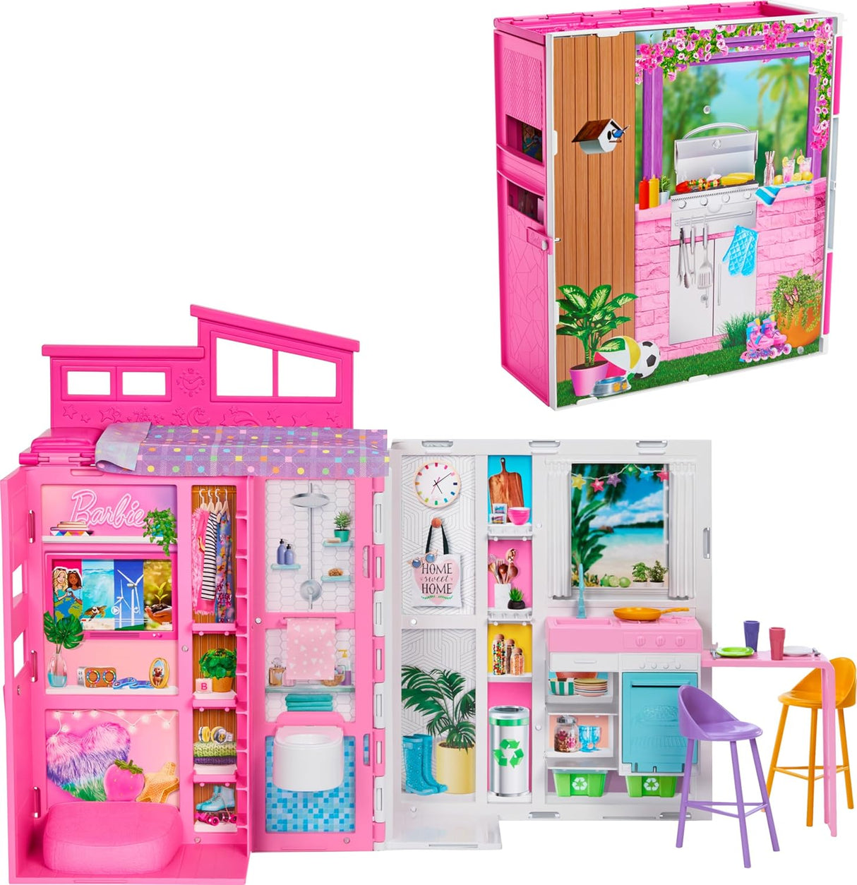 Casa de muñecas Barbie, con 11 accesorios, áreas de juego y 360°