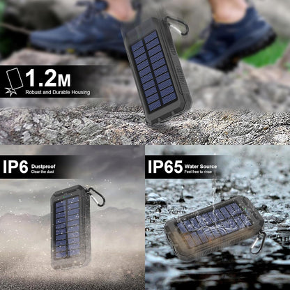 Cargador Solar Portátil 38800mAh, Impermeable, Dual USB, LED