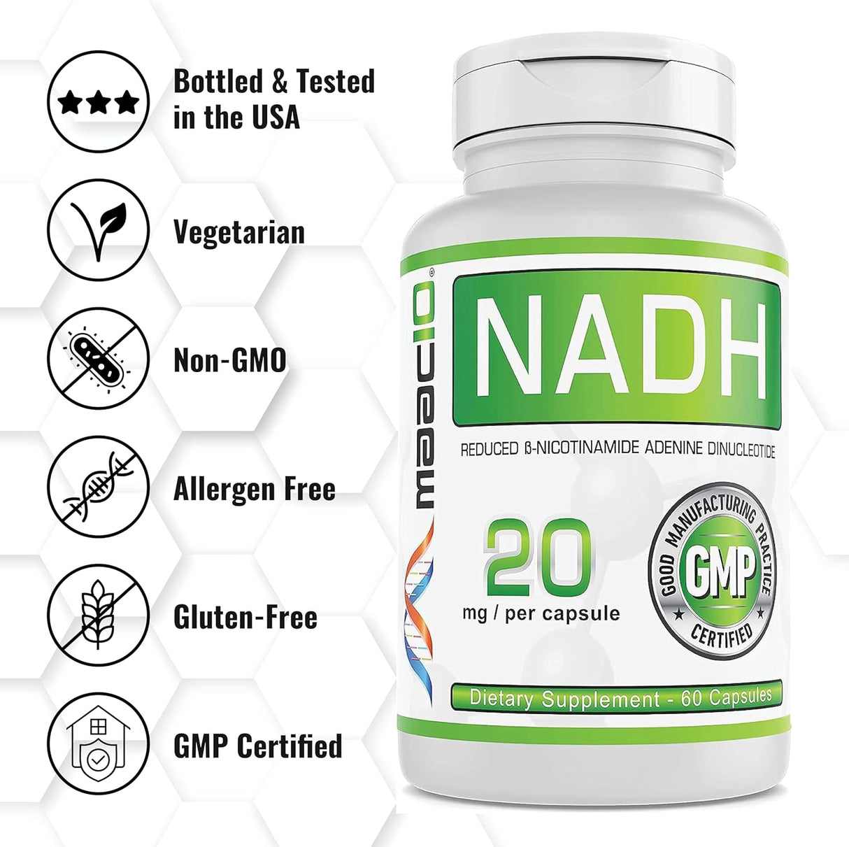 Suplemento MAAC10 NADH 20mg cada 60 cápsulas para energía