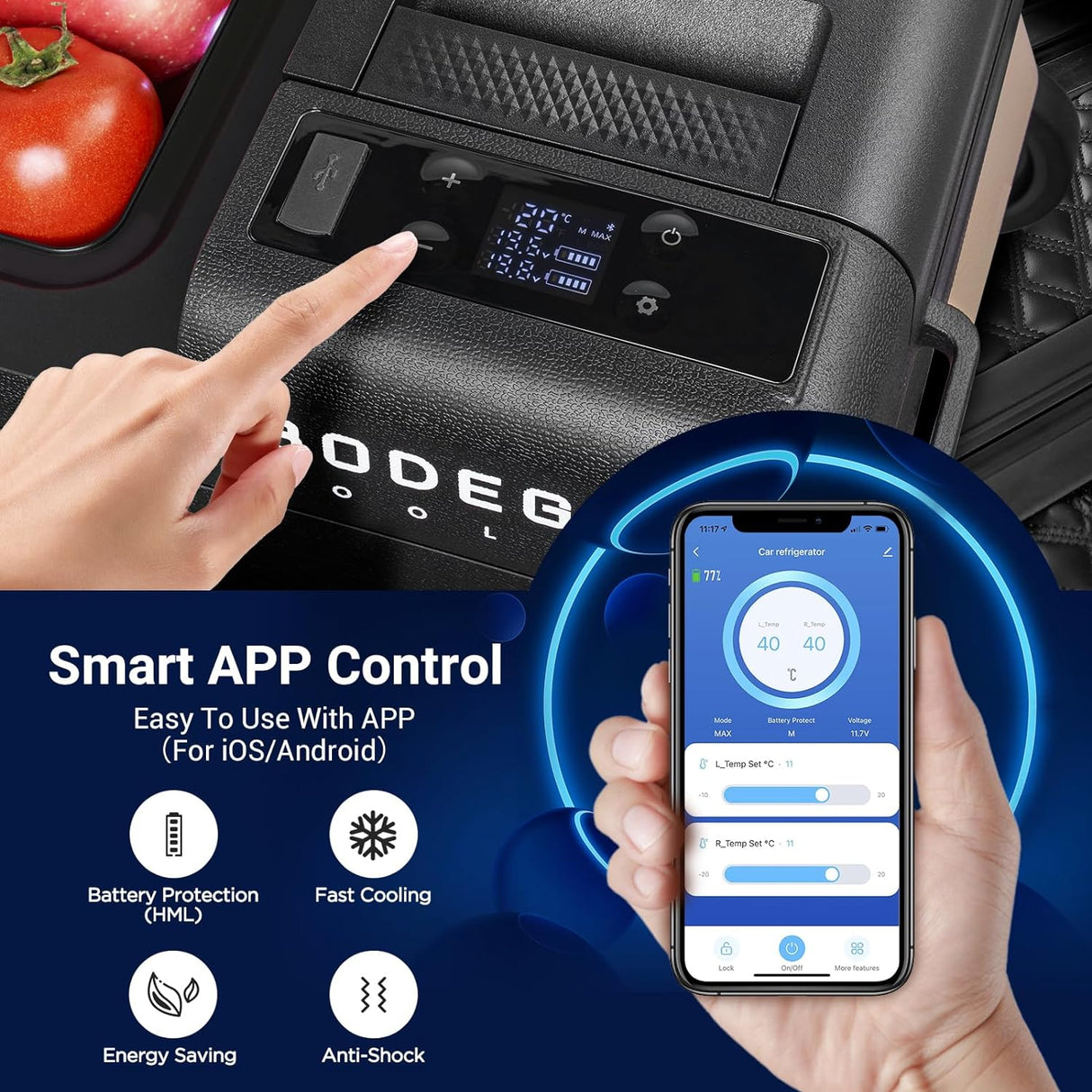 Refrigerador de coche de automóvil con control por aplicación