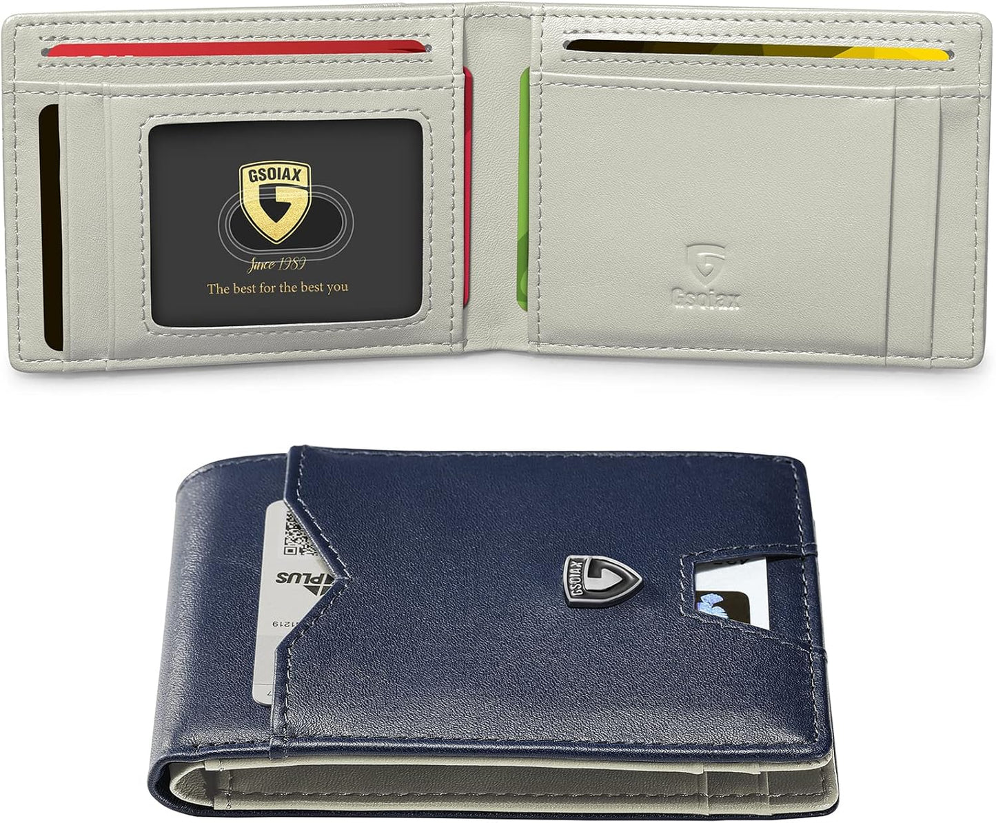 Cartera Slim GSOIAX para Hombre de Cuero con RFID Bifold