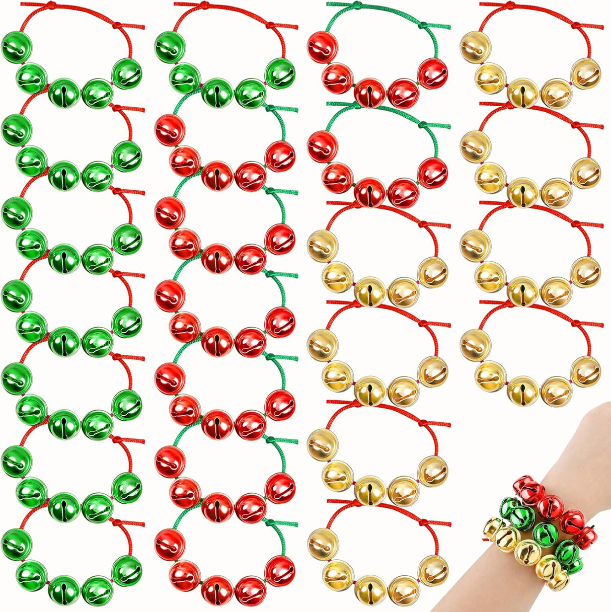 Brazaletes Navideños Ajustables con Cascabeles para Fiestas