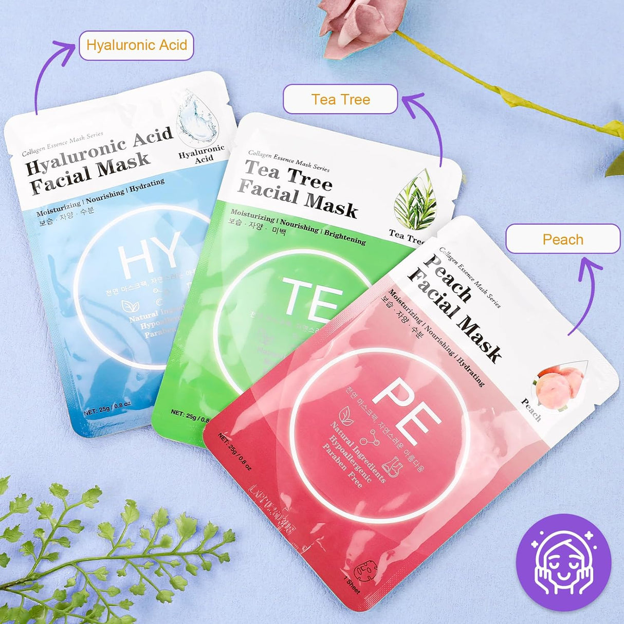 Sheet Facial Masks, Hydrating & Moisturizing, Natural Skincare