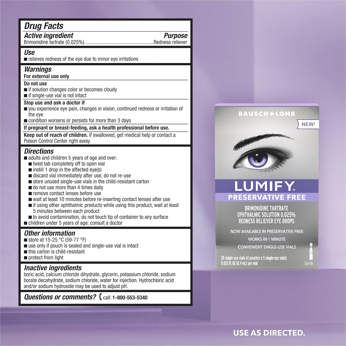 Gotas para los ojos LUMIFY, alivio enrojecimiento, 20 viales