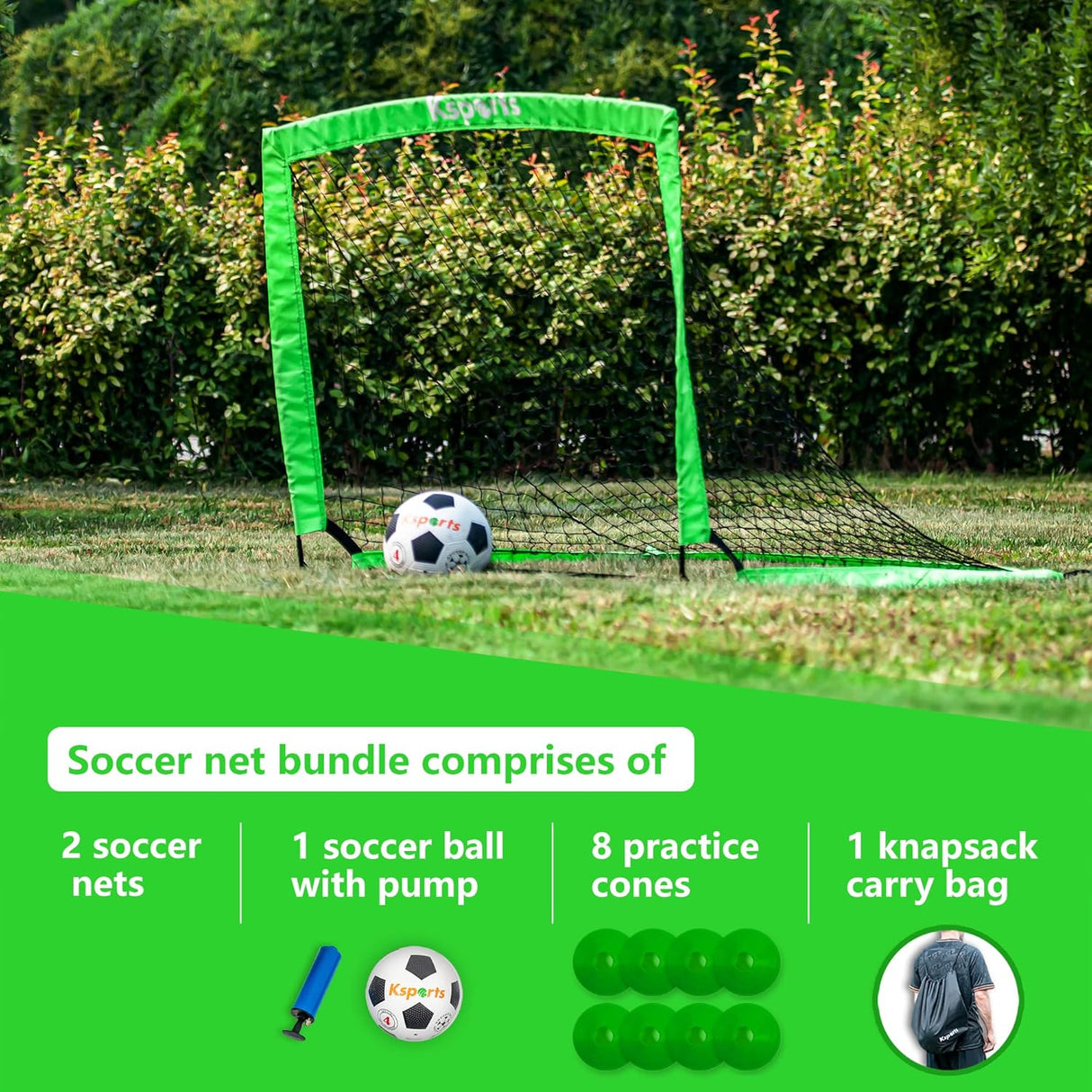 Kit de porteria de futbol, con  pelota, 8 conos  y bolso
