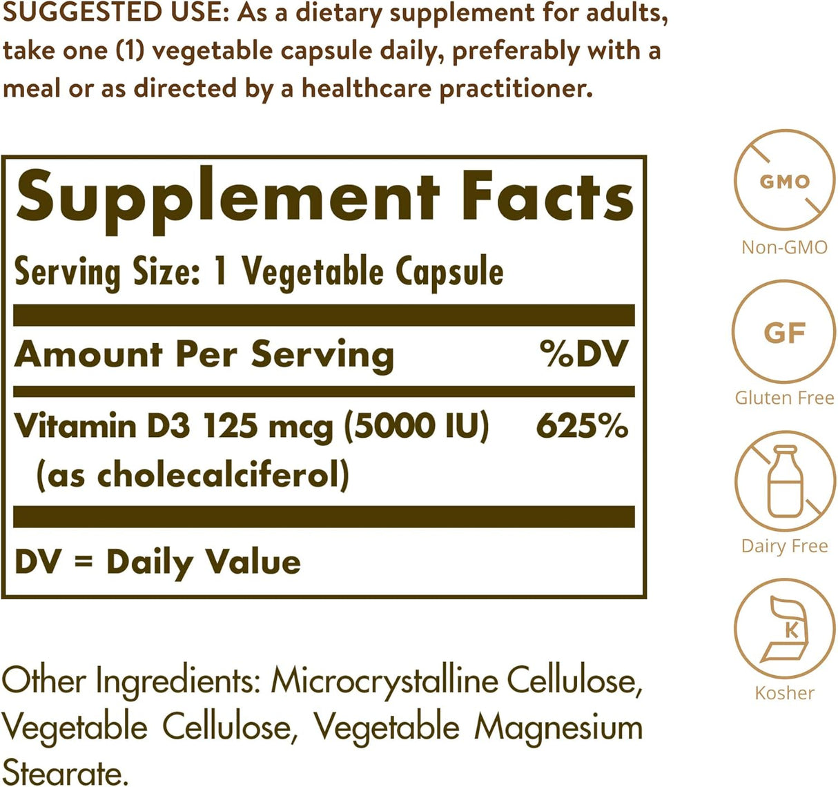 Solgar Vitamina D3 125 mcg 240 Cápsulas Vegetarianas