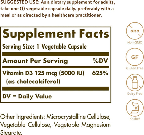 Solgar Vitamina D3 125 mcg 240 Cápsulas Vegetarianas