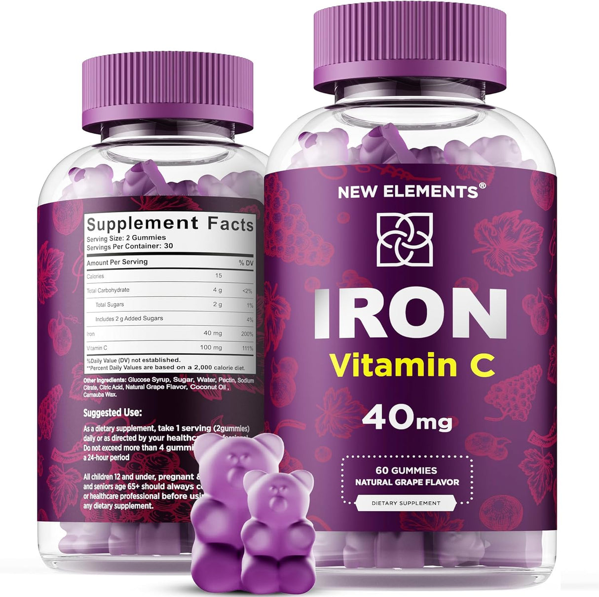 Suplemento de hierro para mujeres y hombres con vitamina C