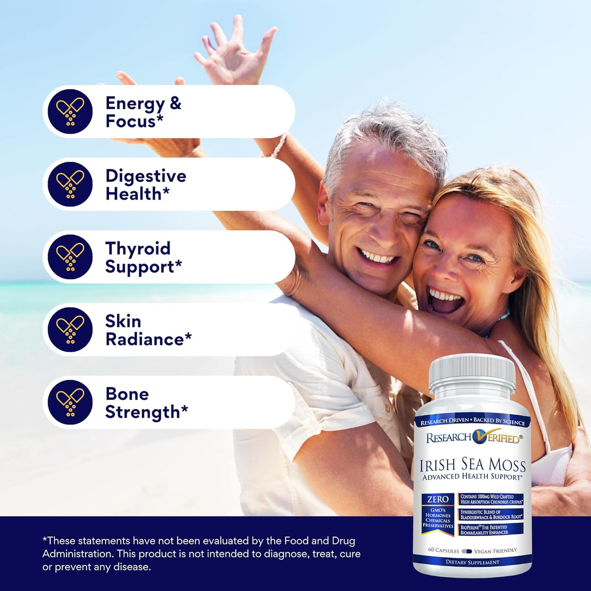 Irish Sea Moss, Research Verified, Prebiotics, 60 Cápsulas