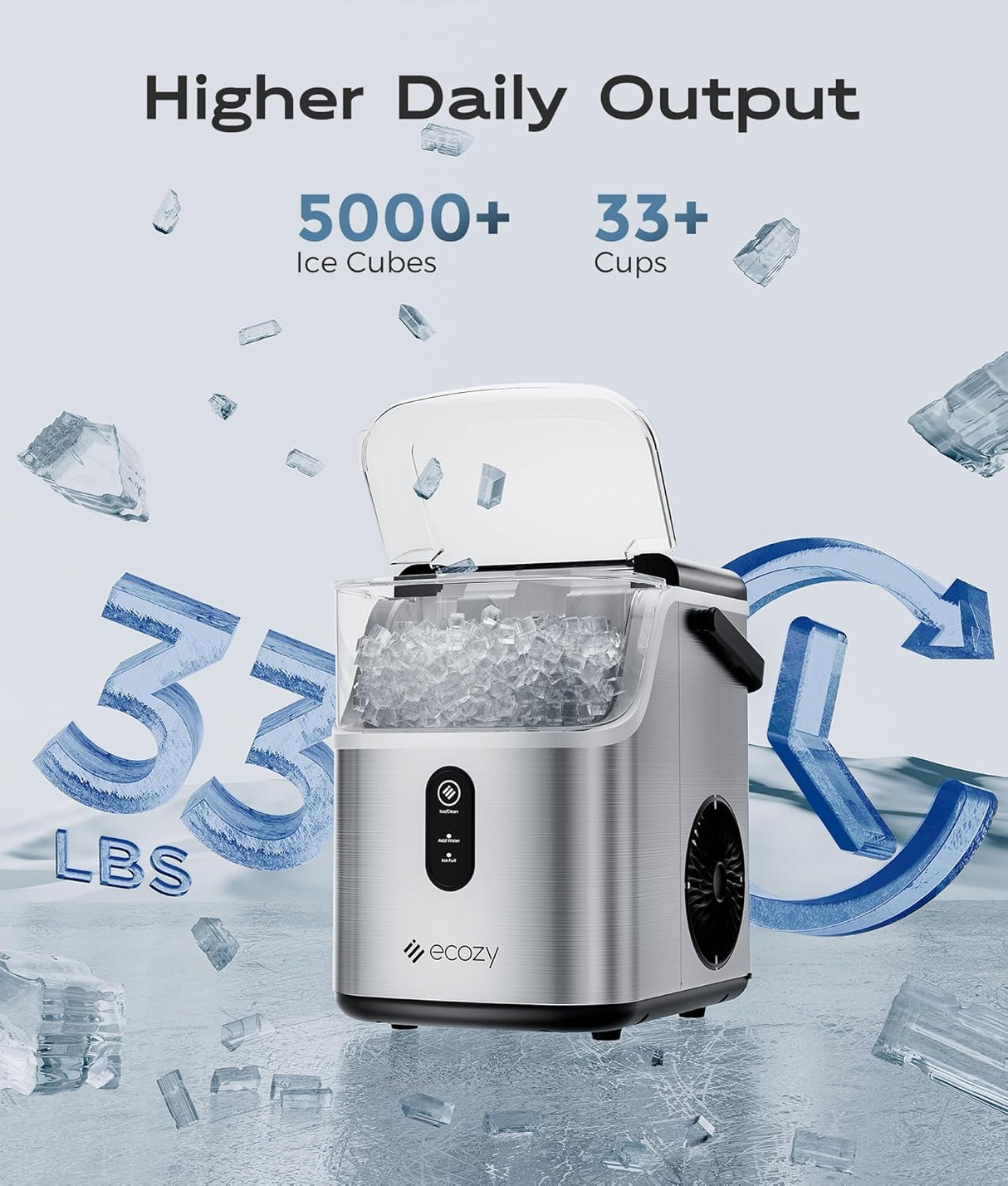 Máquina de Hielo Compacta, 33 lbs/día, Autolimpiante